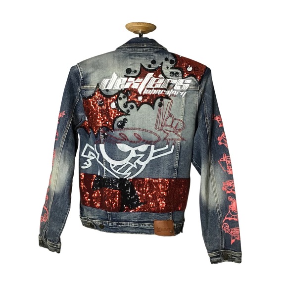 Dexter's Laboratory x deKryptic Cartoon Network Sequin Distressed Denim Jacket L - Picture 3 of 12